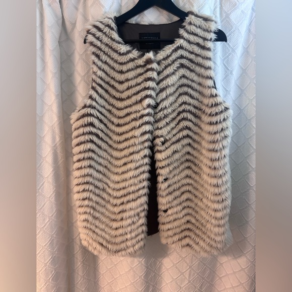 Sanctuary Striped Faux Fur Vest in Cream and Brown - Picture 1 of 6